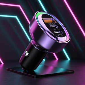 Cargador de coche de carga rápida de 60W, adaptador con dos puertos tipo C, un puerto USB, chip inteligente, diseño antivibraciones, indicador LED, cargador de coche multipuerto STW - Product Image 1