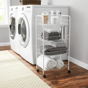 Chariot de rangement roulant à 4 niveaux Métal Acier Installation facile Caractéristique pliante Organisateur Cuisine Maison Vaisselle <span class=keywords><strong>Micro</strong></span>-<span class=keywords><strong>ondes</strong></span> Conception OEM - Product Image 1
