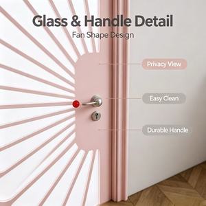 Puerta de Madera Compuesta Lacada Rosa Claro con Vidrio en <span class=keywords><strong>Abanico</strong></span>, Impermeable, para Dormitorio, Estudio, Villa, Hotel, Apartamento - Product Image 4