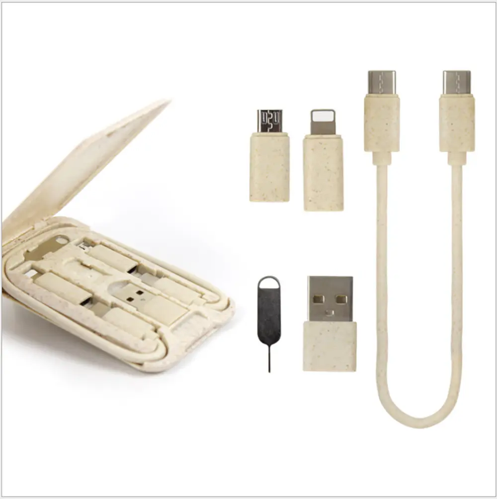 Wheat straw eco friendly micro USB Type C Cable and 3 Types USB Adapter Combination Set
