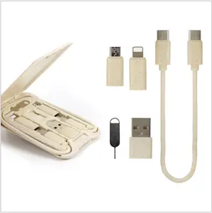 חיטה קש ידידותי לסביבה מיקרו USB סוג C כבל 3 סוגים USB מתאם שילוב סט