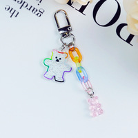 Nouveaux porte-clés en acrylique écologiques arc-en-ciel, vente en gros, pendentif transparent à paillettes, ours 3D en plastique personnalisé, souvenir promotionnel