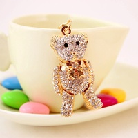 Porte-clés élégant en métal avec un ours de dessin animé, orné de strass scintillants en cristal pour voiture, sac à main, sac à main