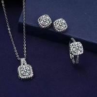Parure de Bijoux de Mariage Exquise, Collier et Boucles d'Oreilles Carrés en Cristal, Bijoux de Noël Émeraude, Coffret Trois Pièces pour Femme