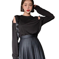 Moletom personalizado com detalhes de luxo, camiseta feminina feita em cor preta e com detalhe de corte, pescoço de mãe, novo, 2022