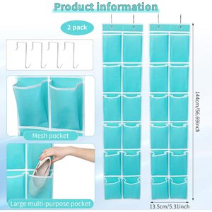Over The Door <b>Shoe</b> Organizer 12 Pockets Turquoise Hanging Storage For <b>Shoes</b> Behind Door Wall Mount <b>Hook</b> Type - Product Image 4