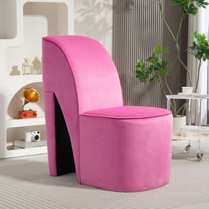 Chaise longue moderne rose en velours à talons hauts pour la maison, le bureau, la chambre à coucher ou l'appartement Chaise de loisirs en fer pour le salon - Product Image 1