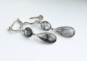 Mejor Oferta 2026 Pendientes Colgantes de Cuarzo Rutilado Negro Vena de Medianoche con Plata 925, Estilo Moderno - Product Image 2