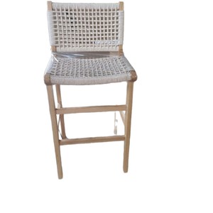 เก้าอี้บาร์ไม้เนื้อแข็งสไตล์ญี่ปุ่นพร้อมที่นั่งและพนักพิงทอเชือก สำหรับใช้ในร้านกาแฟ ร้านอาหาร และที่บ้าน - Product Image 5