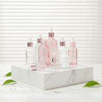 Nouvelles bouteilles vides en verre transparent rose pour huile corporelle scintillante avec pipette compte-gouttes rose or, anti-fuite, pour sérum de soin de la peau