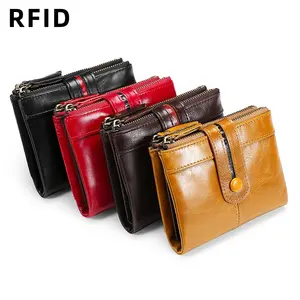 High Quality Hot Selling Trendy Luxury Chain Pocket Durable anti-theft brushed Wear-resistant RFID designer leather wallet women