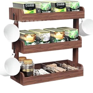 Wooden <b>Desktop</b> <b>Shelf</b> 3 Tier Tea Bag Storage Rack Coffee Sugar Organizer Kitchen Countertop Standing Type - Product Image 1