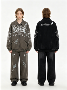Giacca Vintage con Zip e Stampa Farfalle, Cappotto in Pile Oversize con Colletto, Stile Gotico Y2K, <span class=keywords><strong>Felpa</strong></span> Larga con Zip Intera - Product Image 2