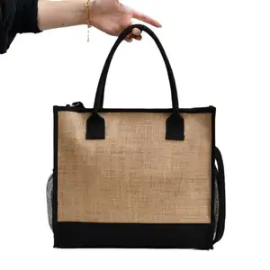 Необычная Экологичная Сумка-тоут из джута с плечевым ремнем, многоразовая Льняная сумка из мешковины с логотипом и принтом для покупок