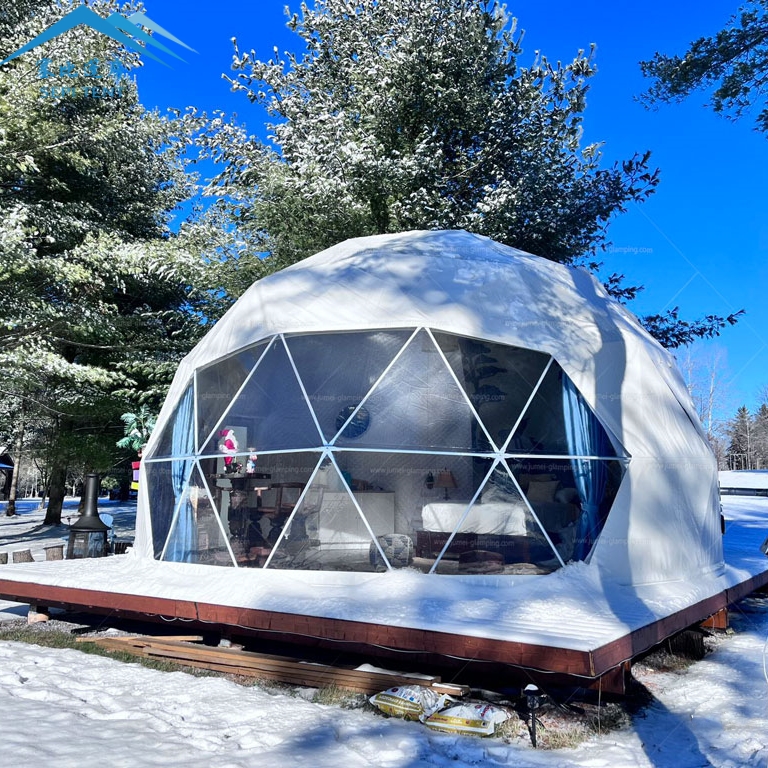 Barraca de glamping personalizada por atacado 6m 7m 8m, hotel de luxo, resort, tenda de cúpula geodésica iglu com banheiro