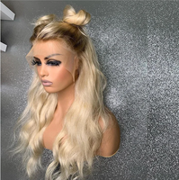 Perruques à fermeture en dentelle 5*5 sans colle, 250% de densité, blond épaissi pour ombré, ondulations naturelles, cheveux vierges européens Remy avec cuticules alignées, racine foncée, cheveux clairs