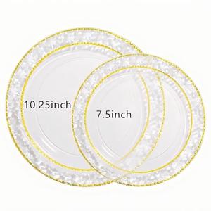 Platos <span class=keywords><strong>de</strong></span> plástico Premium Xueli con bordes dorados y plateados, vajilla duradera elegante para uso doméstico y hospitalario - Product Image 1