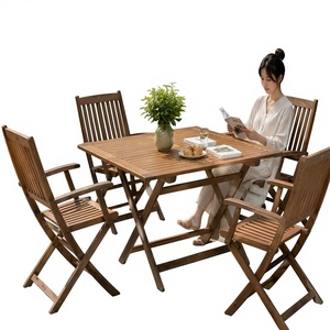 Ensemble de meubles de jardin d'extérieur en bois/aluminium, 6 places, design contemporain, table et chaises en bois massif, OEM ODM - Product Image 2