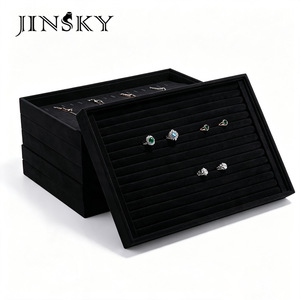 Jinsky - Bandeja de Exhibición de Joyería Rectangular Hecha a Mano en Color Beige, Marrón, Azul y Negro, Apilable, de Microfibra, para Exhibición de Joyería - Product Image 1