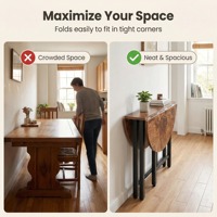 Table à manger pliante de style farmhouse, table de cuisine ronde en bois avec plateau rabattable, tables compactes de style mid-century, petite table à manger pour 2 à 4 personnes