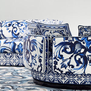 Divano Sezionale di Lusso Imbottito in Spugna, Tessuto con Motivo Porcellana Blu e Bianca, Ecologico, Moderno e Artistico per <span class=keywords><strong>Soggiorno</strong></span> di Villa - Product Image 4