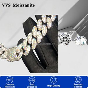 인기 폭발 다이아몬드 테스터 8mm S925 실버 VVS 모이사나이트 다이아몬드 쿠반 링크 체인 목걸이 아이스드 아웃 힙합 주얼리 - Product Image 1