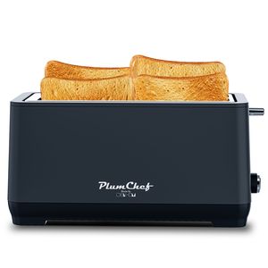 Tostadora Plum Chef de 4 Rebanadas, Negro Mate, Ranuras Extra Anchas, 6 Ajustes, Funciones de Descongelación y Recalentamiento de Bagels - Product Image 1