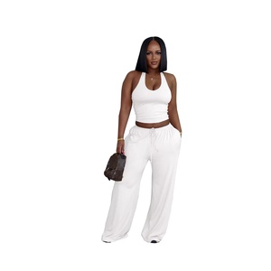 TW839 2026 Nuevo Conjunto de Dos Piezas de Verano para <span class=keywords><strong>Mujer</strong></span>, Top Halter Sexy y Pantalones Anchos de Cintura Alta con Bolsillos, Talla Grande 2XL - Product Image 5