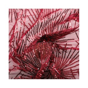 Tela de encaje de lentejuelas de tul con bordado de lentejuelas brillantes al por mayor de China para vestido - Product Image 1