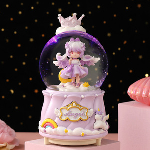 Boîte à musique automatique lumineuse en forme de boule de cristal avec projection de neige, motifs de dessins animés, ange et fille, cadeau de mariage et d'anniversaire, ornement - Product Image 2