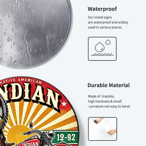 Ensemble de panneaux métalliques ronds vintage <span class=keywords><strong>Indian</strong></span> Motorcycle, décoration murale rétro pour <span class=keywords><strong>garage</strong></span>, bar, atelier automobile, ou décoration de man cave. - Product Image 6
