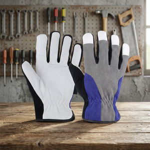 Gants de travail antidérapants en cuir PU JNA GROUP avec poignet élastique, épaisseur 4 mil, longueur 10 pouces, anti-vibration, bleu et blanc - Product Image 3