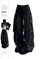 Jean cargo baggy noir gothique pour femme, style Harajuku, coupe oversize, denim Y2K, années 90, vintage, années 2000, emo, pantalon en jean, vêtements trashy 2026