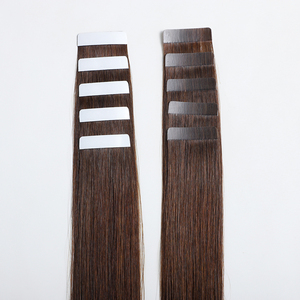 Selotip rambut Virgin India lurus kutikula 100% dalam ekstensi rambut manusia asli sutra gelombang lurus pita mulus digambar ganda kain Ins - Product Image 2