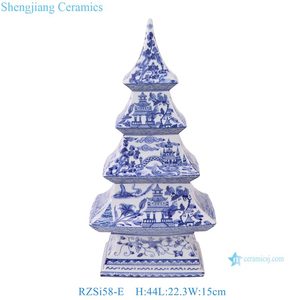 Patrón de torre de flores de pájaro azul y blanco, escultura de <span class=keywords><strong>Pagoda</strong></span> de cerámica, árboles, formas, estatuas para el hogar, decoración de Navidad, RZSi58-E-F - Product Image 2
