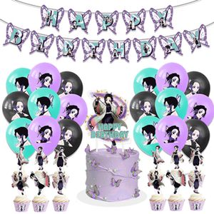 Décorations de fête d'anniversaire <span class=keywords><strong>Demon</strong></span> <span class=keywords><strong>Slayer</strong></span> Kochou Shinobu, ballons, fournitures de fête Kimetsu no Yaiba, <span class=keywords><strong>bannière</strong></span>, décoration de gâteau d'anime X4195 - Product Image 1