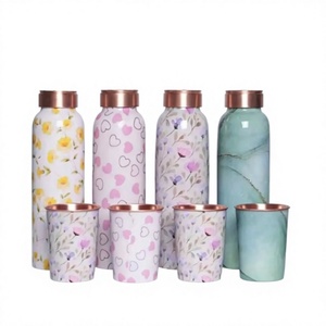 Decorative Copper Water <b>Bottles</b> With Glass High Enamel Finished Accent Design Print Copper Water <b>Bottle</b> For Household & office - Product Image 1
