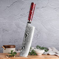 Couteau Nakiri japonais de haute qualité de 6.8 pouces 67 couches de couteaux tranchants Nakiri en acier damas avec poignée en résine rouge et fibre de carbone