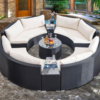 Juego de sofás de ratán de mimbre de media luna curvo modular moderno para patio al aire libre, jardín, patio o muebles de sala de estar