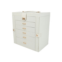 Boîte de rangement de bijoux de luxe en cuir PU avec doublure en velours, grande, à 6 couches, double porte, rectangulaire, avec poignée, pour boucles d'oreilles et bagues - Offre Spéciale