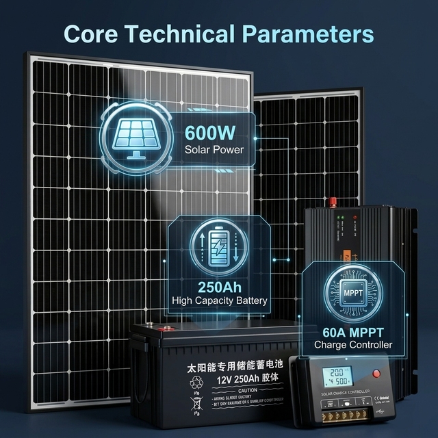 Easy Install 600W Solar Panel Kit 250Ah Gel Battery All-in-one Solar System for DIY Homeowners Off-grid Power