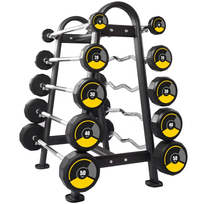 Rack de barra curvo reto comercial, prateleira para academia, levantamento de peso, 10 peças, suporte para barbell, venda imperdível