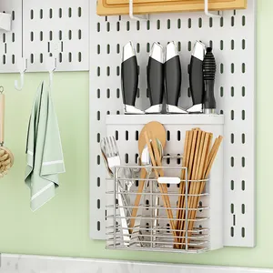 Combination Pegboard Organizer color white with Rectangular plastic Kit Hanging Wall No punching and classic DIY