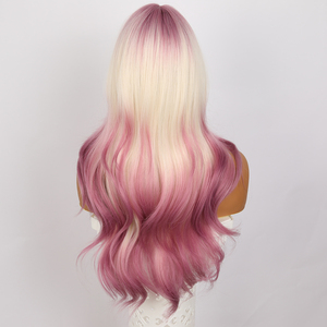 Nuova <span class=keywords><strong>parrucca</strong></span> <span class=keywords><strong>rosa</strong></span> riccia <span class=keywords><strong>lunga</strong></span> donna all'ingrosso con frangetta sfumata oro copricapo onda corpo prodotto da SM393 - Product Image 4