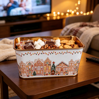 Kotak Logam Persegi Panjang Motif Gingerbread Natal Berlapis Emas, Pot Besi Serbaguna untuk Tanaman Bunga, Dekorasi Rumah dan Taman untuk Liburan