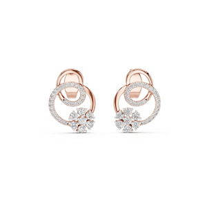 Boucles d'oreilles pendantes en or massif 9 carats avec diamants de laboratoire et motif floral pour fiançailles et mariage - Bijoux pour femmes plaqués rhodium - Product Image 1