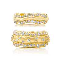 Gemnel Messing Stapelbarer Breiter Statement-Ring mit Organischer Wellenperlen-Textur und Eingefasstem Weißem Zirkonia – Auffälliger Fingerring für Damen, Edler Schmuck