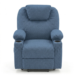 Sillón Reclinable Eléctrico de Tela Azul Personalizado con Masaje, Calefacción, Portavasos y Bolsillos de Almacenamiento - Product Image 4