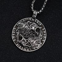 Collier en acier inoxydable avec pendentif loup Geri Freki, bijoux viking, pendentif animal, charme viking, runes Futhark, pendentif pour homme