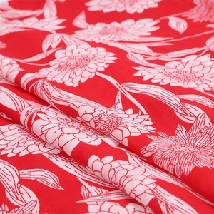 57/58 "Tissé Polyester Léger En Mousseline De Soie Tissu Avec Grande <span class=keywords><strong>Fleur</strong></span> Imprimé Fond Rouge - Product Image 2